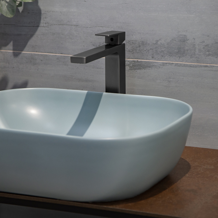 Смеситель для раковины AVS Cube высокий, оружейная сталь