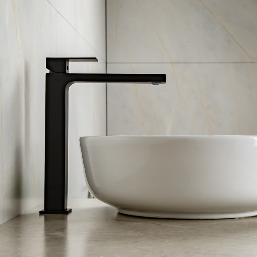 Смеситель для раковины AVS Cube высокий, черный матовый