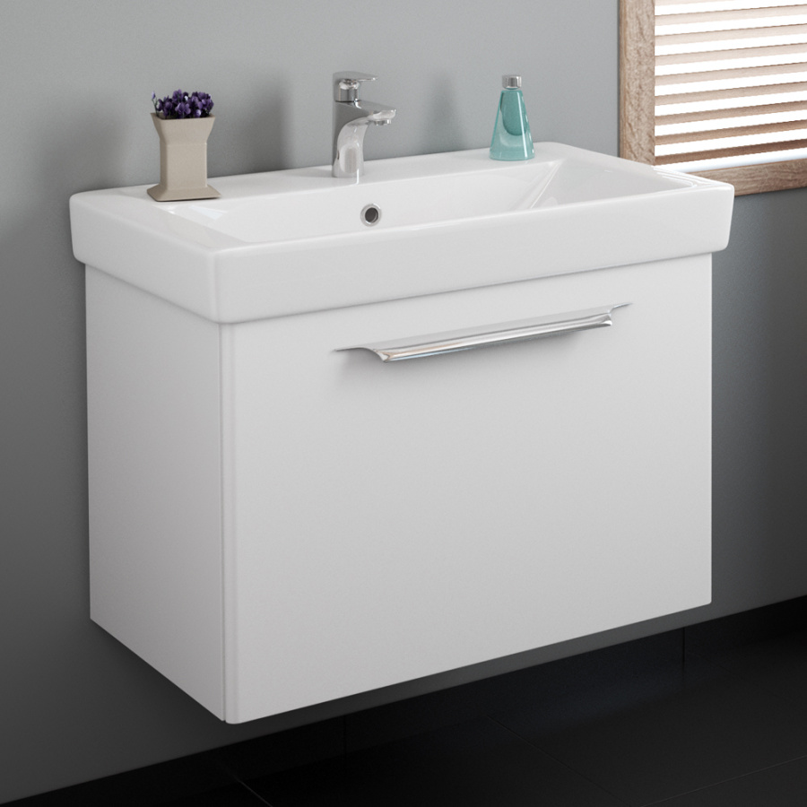 Тумба 800 1ящ + Раковина Q80 Белый мат Lande DIBORG