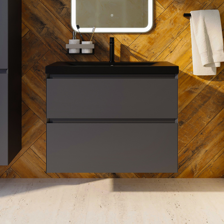 Тумба с раковиной AVS Гармония 80 антрацит матовая (раковина 02 черная матовая)