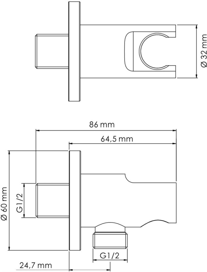 Шланговое подключение "Elbe" WasserKRAFT с настенным держателем для лейки материал-латунь цвет-черный A083