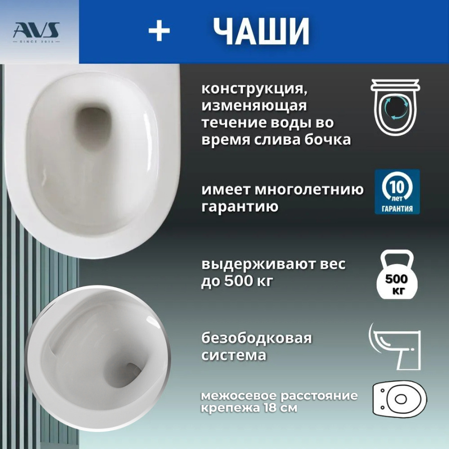 Унитаз подвесной AVS Спутник безободковый, белый Унитаз подвесной AVS Спутник безободковый, белый