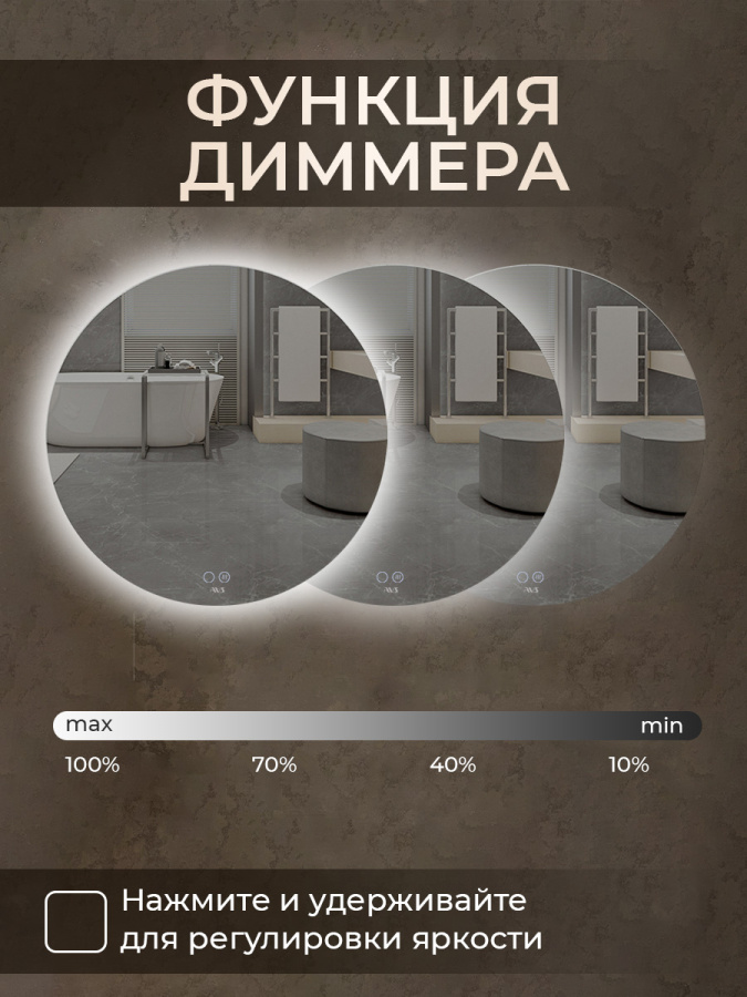 Зеркало с подсветкой AVS Лангано 75x75 см, антипар