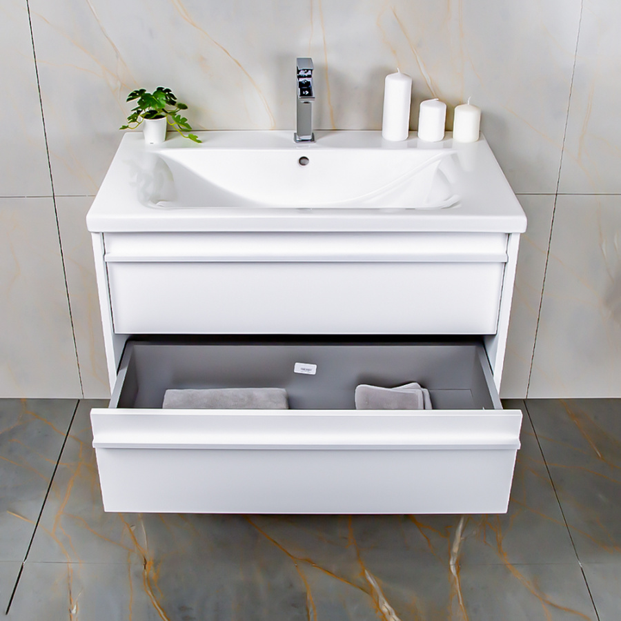 Тумба с раковиной AVS Графика 80 белая матовая с белой ручкой Тумба с раковиной AVS Графика 80 белая матовая с белой ручкой
