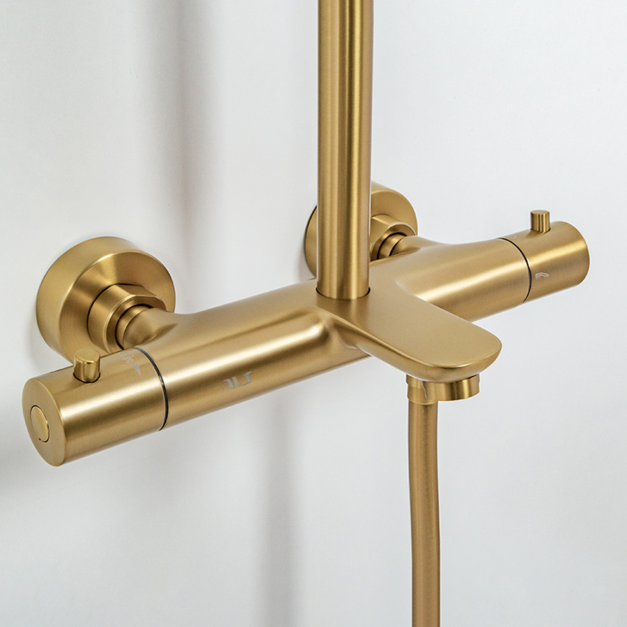 Душевая стойка AVS Slimmer с термостатом, брашированное золото Душевая стойка AVS Slimmer с термостатом, брашированное золото