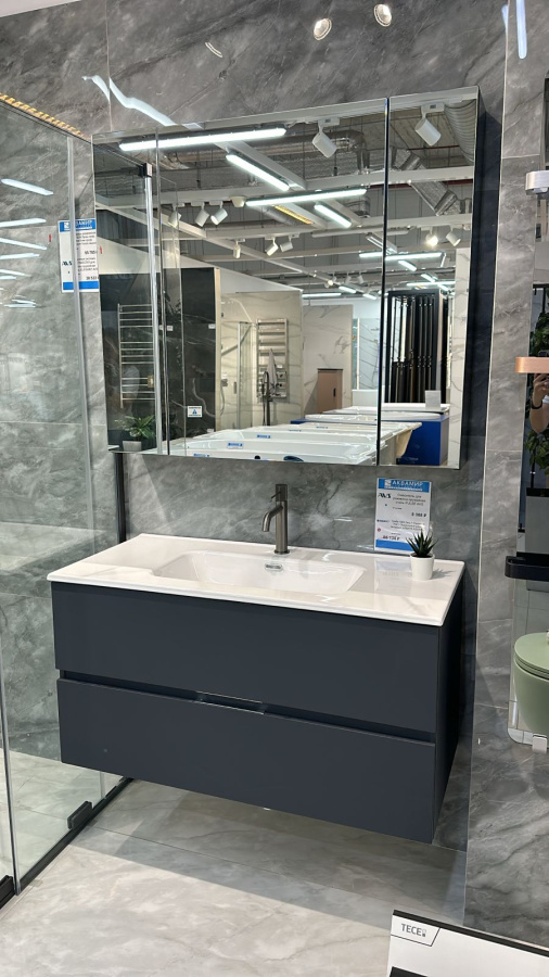 Тумба 1000 2ящ + Раковина Flat + З/Ш Антрацит АЛВИТА AQUANET