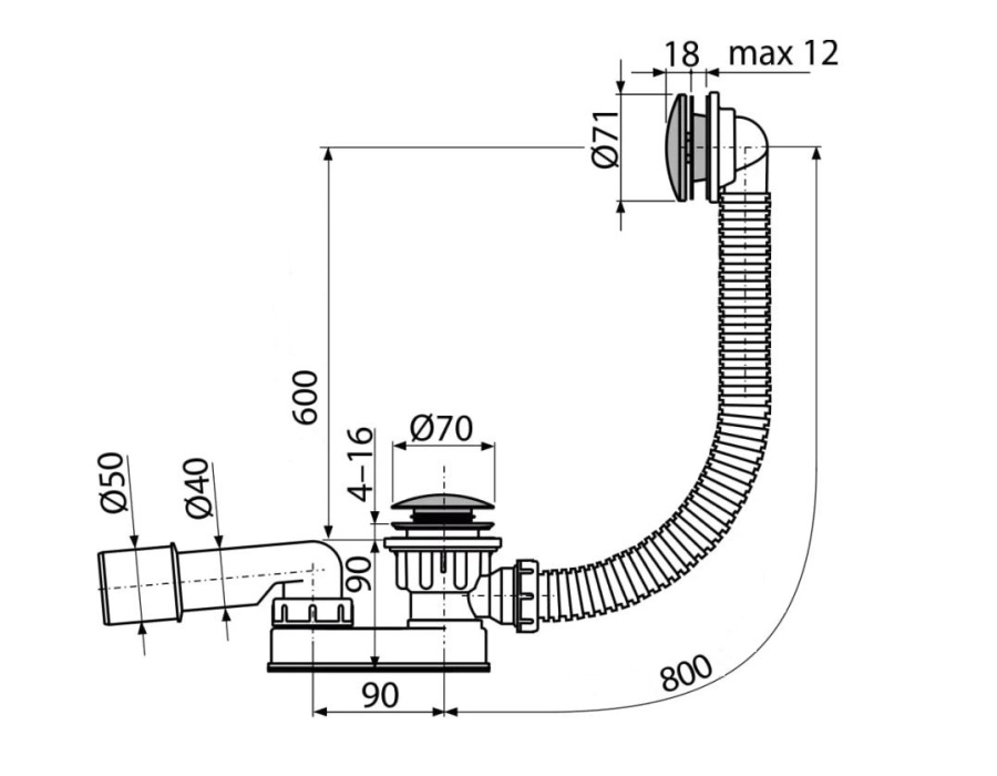 A507CKM-80 Сифон д/ван низкий, с тонк.рез не для стал.ванн ClicK-Clack AL хром ALCAPLAST A507CKM-80 Сифон д/ван низкий, с тонк.рез не для стал.ванн ClicK-Clack AL хром ALCAPLAST