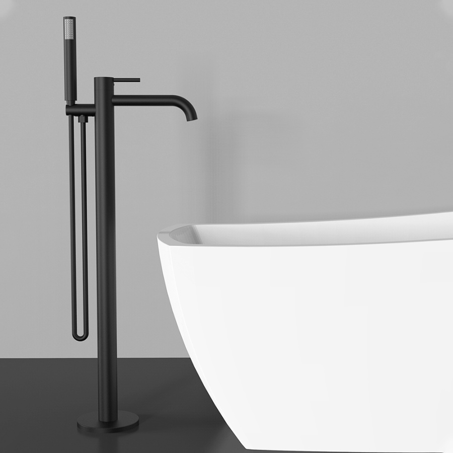 Смеситель для ванны с душем AVS Slimmer напольный, черный матовый