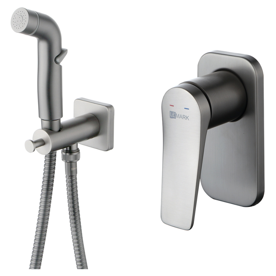 Гигиенический душ со смесителем Lemark Bronx LM3719GM С ВНУТРЕННЕЙ ЧАСТЬЮ, графит