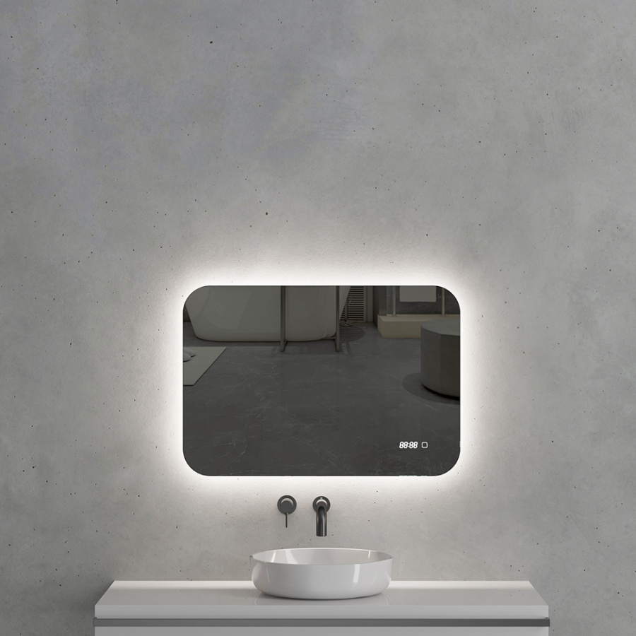 Зеркало с подсветкой AVS Каспий 55x80 см, часы