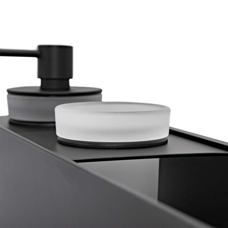 Полка AVS King, 45 см, черный матовый, с дозатором и стаканом Полка AVS King, 45 см, черный матовый, с дозатором и стаканом